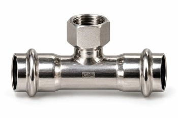 Teu inox GP 304 V-press Ø108 × 3/4″ × Ø108, derivație filet interior